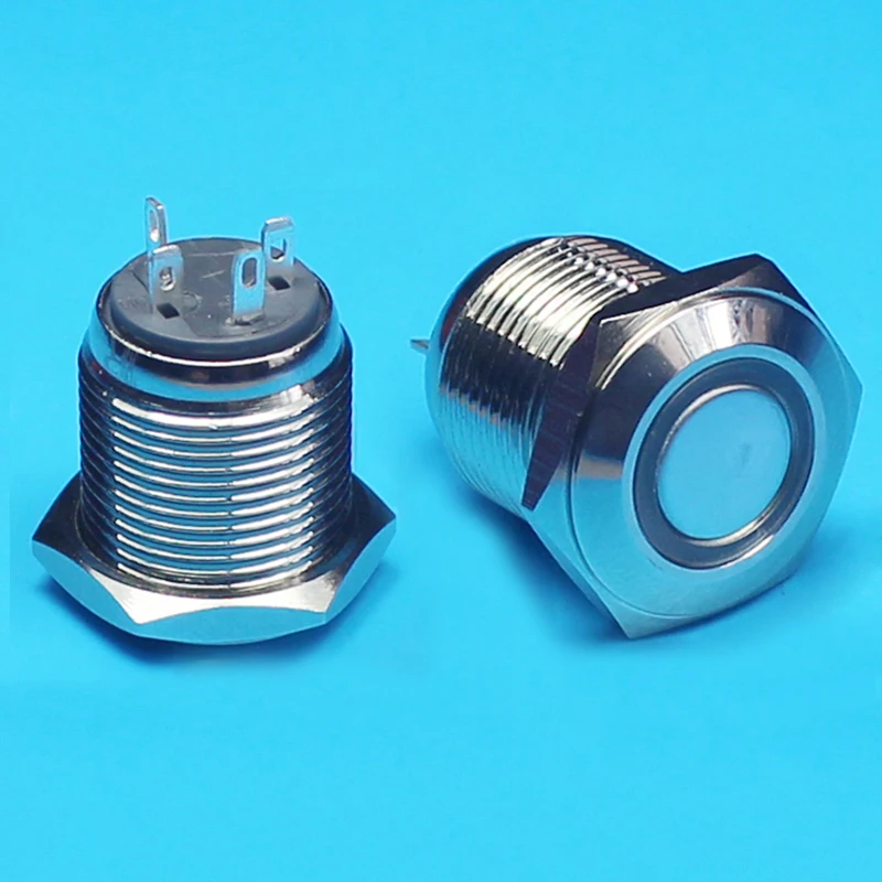 TY 1662 shortest design latching metal push button switch with LED light flat round head blue housing waterproof | Обустройство дома