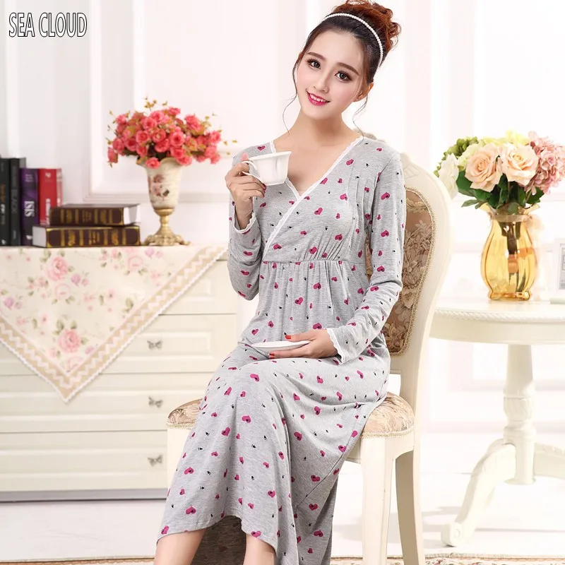 

Free shipping Spring & autumn plus size cotton modal sexy v-neck long nightgown female long-sleeve loose sleepwear