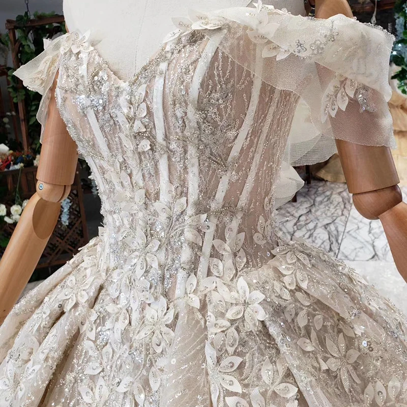 HTL510 off shoulder wedding dress shiny sweetheart appliques bridal gowns with train vestido de noiva princesa com brilho