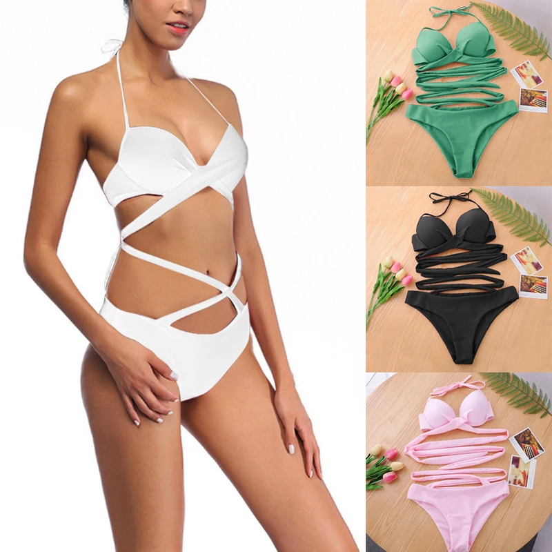 Женский купальник с лямкой на шее Vertvie Раздельный Регулируемый пуш-ап эффектом