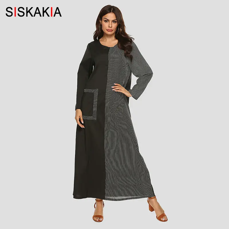 Женское длинное платье Siskakia элегантное макси в полоску горошек черное с длинным