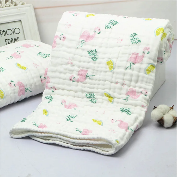 Flamingo 1 предмет, детские пеленки 110*110 см, 6 слоев одеяла, хлопок, с белым краем, мягкие банные накидки - Цвет: Flamingo