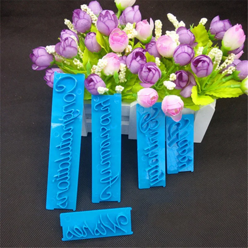 6 шт. рукописный помадка торт тиснение буквы печать плесень с днем рождения