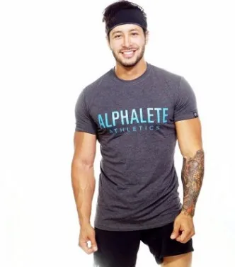 Серый ALPHALETE летняя Новинка для мужчин тренажерные залы футболка фитнес бодибилдинг тонкие футболки Мода для отдыха с коротким рукавом хлопковые футболки топы - Цвет: Серый