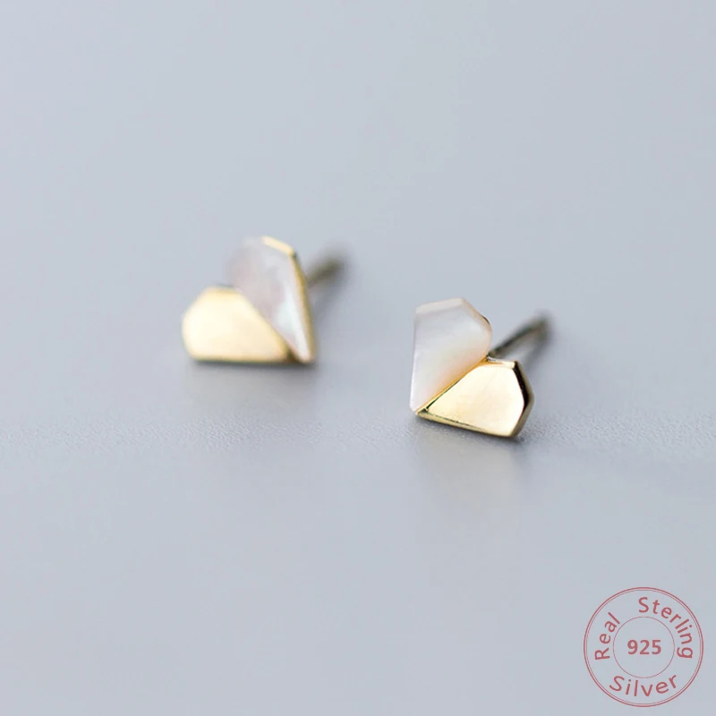 Стереоскопические маленькие серьги-гвоздики в форме сердца из стерлингового