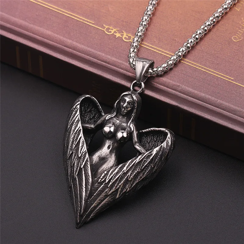 Винтажное модное ожерелье с кулоном в виде черного рыцаря крылья красивый ангел