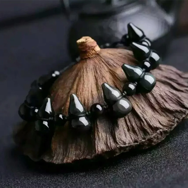 Натуральный обсидиан браслеты маленький браслет в форме тыквы ручное плетение
