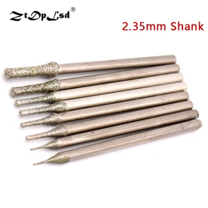 Насадка для алмазного шлифования, 6 шт., хвостовик 2,35 мм, Шлифовальная головка, игла, для гравировки, резьбы, полировки, стекла, нефрита, камня, роторные инструменты