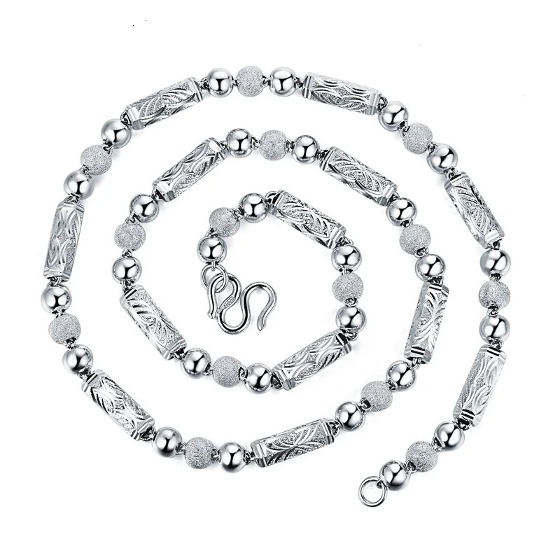 

YJ00120 New Fashion S925 Silver Jewelry Men's Accessories Hexagonal Tube Scrub Domineering Rough Silver Necklace