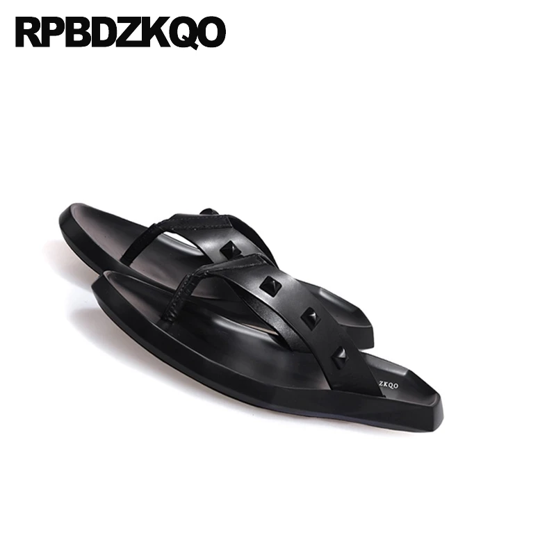 Мужские сандалии с заклепками черные кожаные шлепанцы для улицы тапочки воды