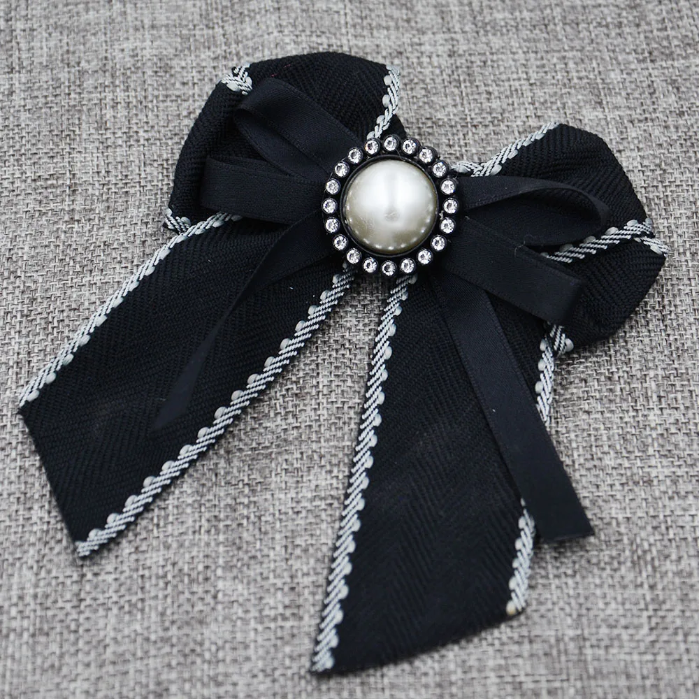 Винтажная тканевая Брошь со стразами в виде банта женская блузка с жемчугом