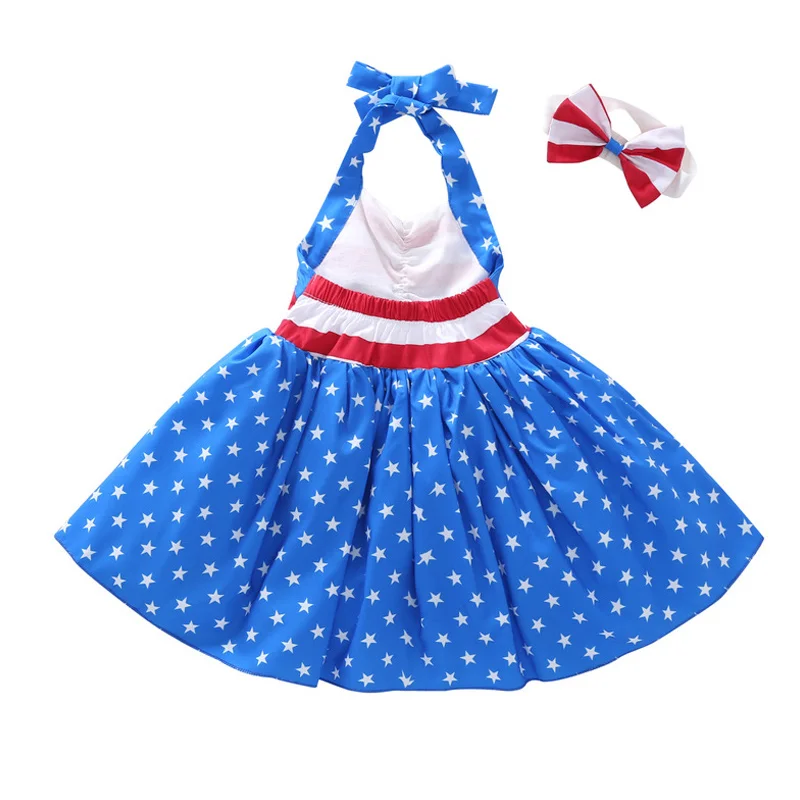 Детское платье с лямкой на шее для девочек летнее открытой спиной и бантом в