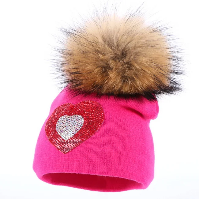 mink pompom Зимние шапки для мальчиков и девочек с рисунком из натуральной норки, с помпоном, с черепами, теплая Уличная Повседневная шляпа Gorro для малышей 0-3 лет - Цвет: mink pompom