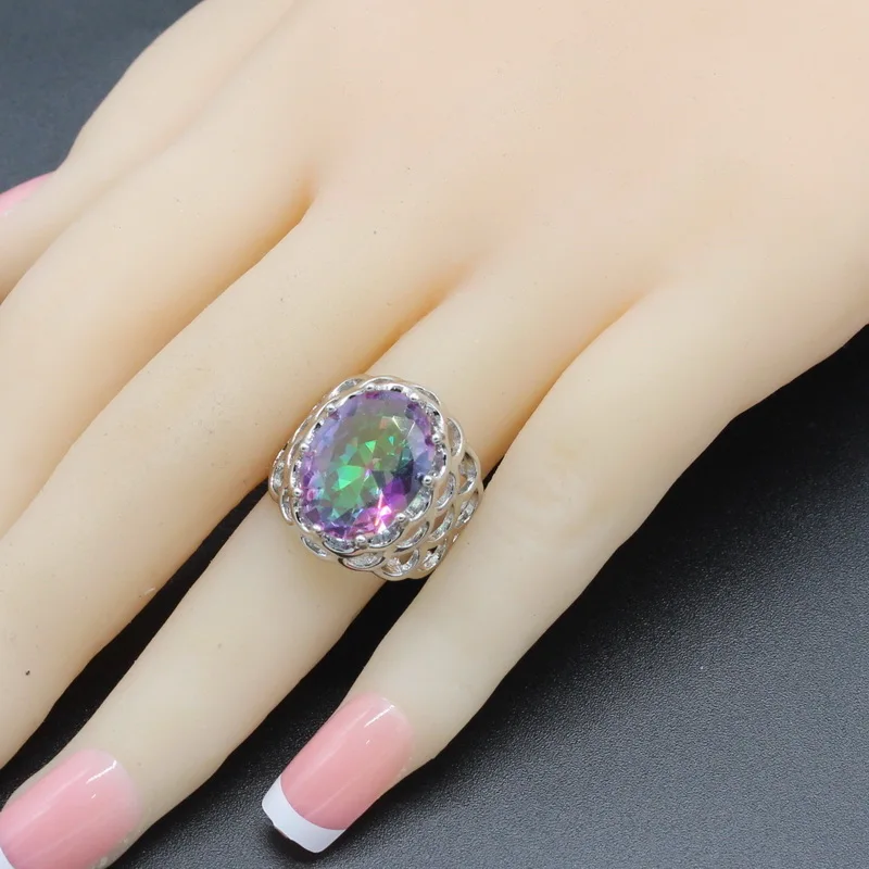 Ювелирные наборы из серебра 925 пробы для женщин разноцветные радужные кристаллы 4