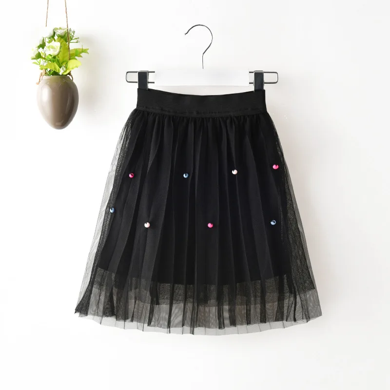 2019 Spring Pearls Lace Skirt for mother &amp daughter Little Girl Mid-Calf Mesh Skirts Toddler Bead Family Outfit High Waist | Мать и