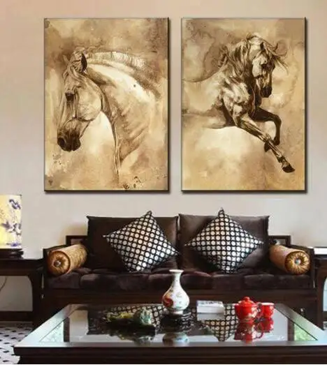 Комплекты из 2 предметов Модульная картина цифровой коричневой лошадки плотной