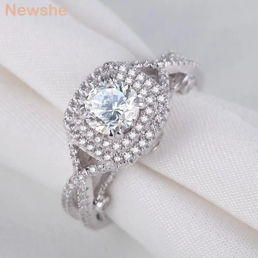 Newshe 2,4 Ct круглые AAA CZ Твердые стерлингового серебра 925 Halo обручальное кольцо классические ювелирные изделия для женщин JR4694