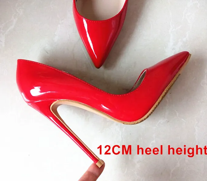 Брендовая обувь красные лодочки на высоком каблуке высотой 12 см женские свадебные туфли черные открытые туфли на высоком каблуке - Цвет: red 12cm heel