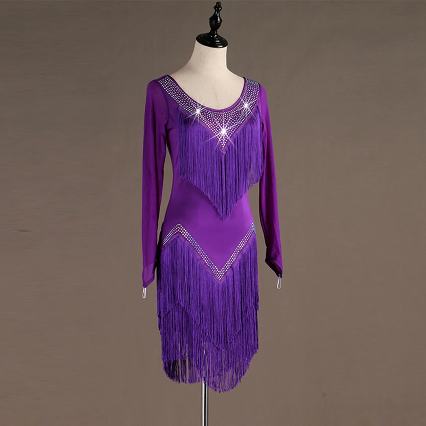 Платье с кисточками для латинских танцев цельнокроеное платье женщин и девочек