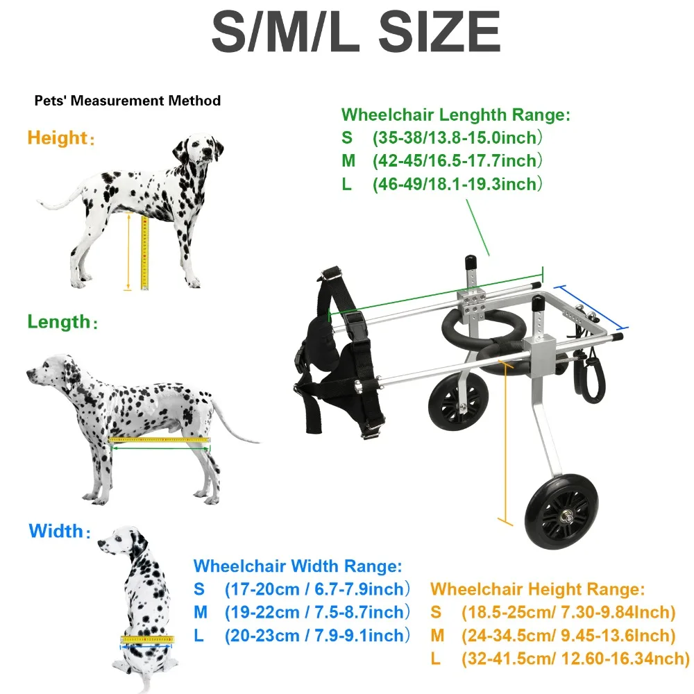 

2-Wheel Pet Dog Wheelchair Fully Adjustable Rear Wheelchairs for Handicapped Hind Legs Dogs - 3 Size