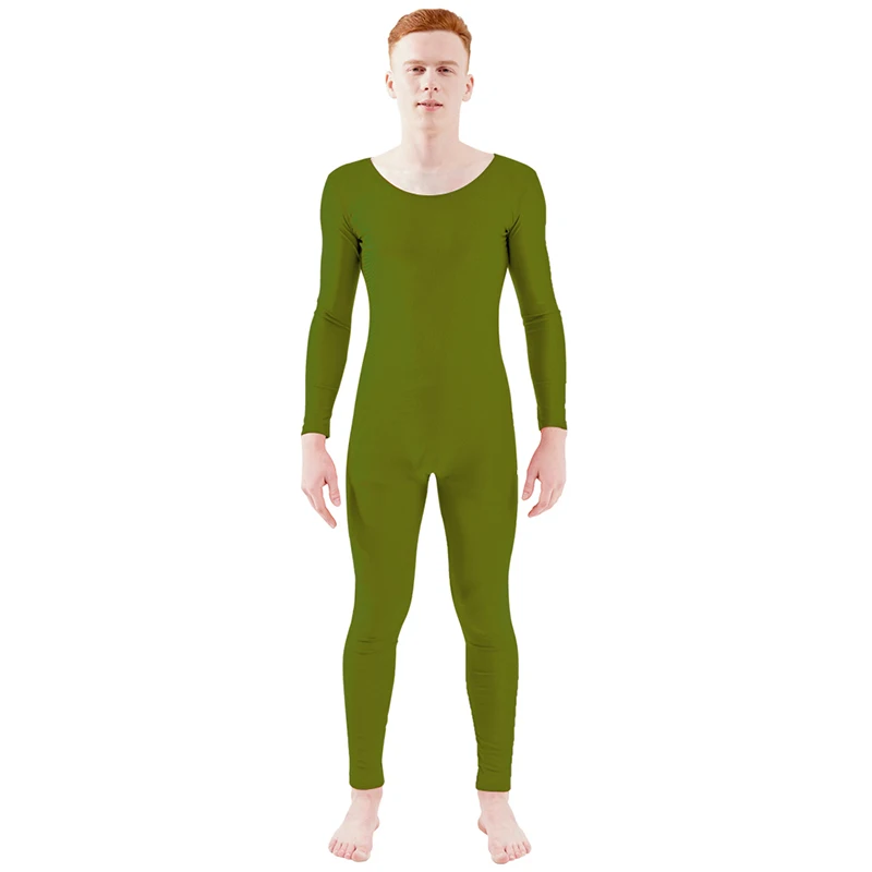 army green Ensnovo унисекс Lonng рукавом Scoop средства ухода за кожей Шеи Спандекс полный боди балетные костюмы танцевальная одежда спортивное трико Zentai костюм - Цвет: army green