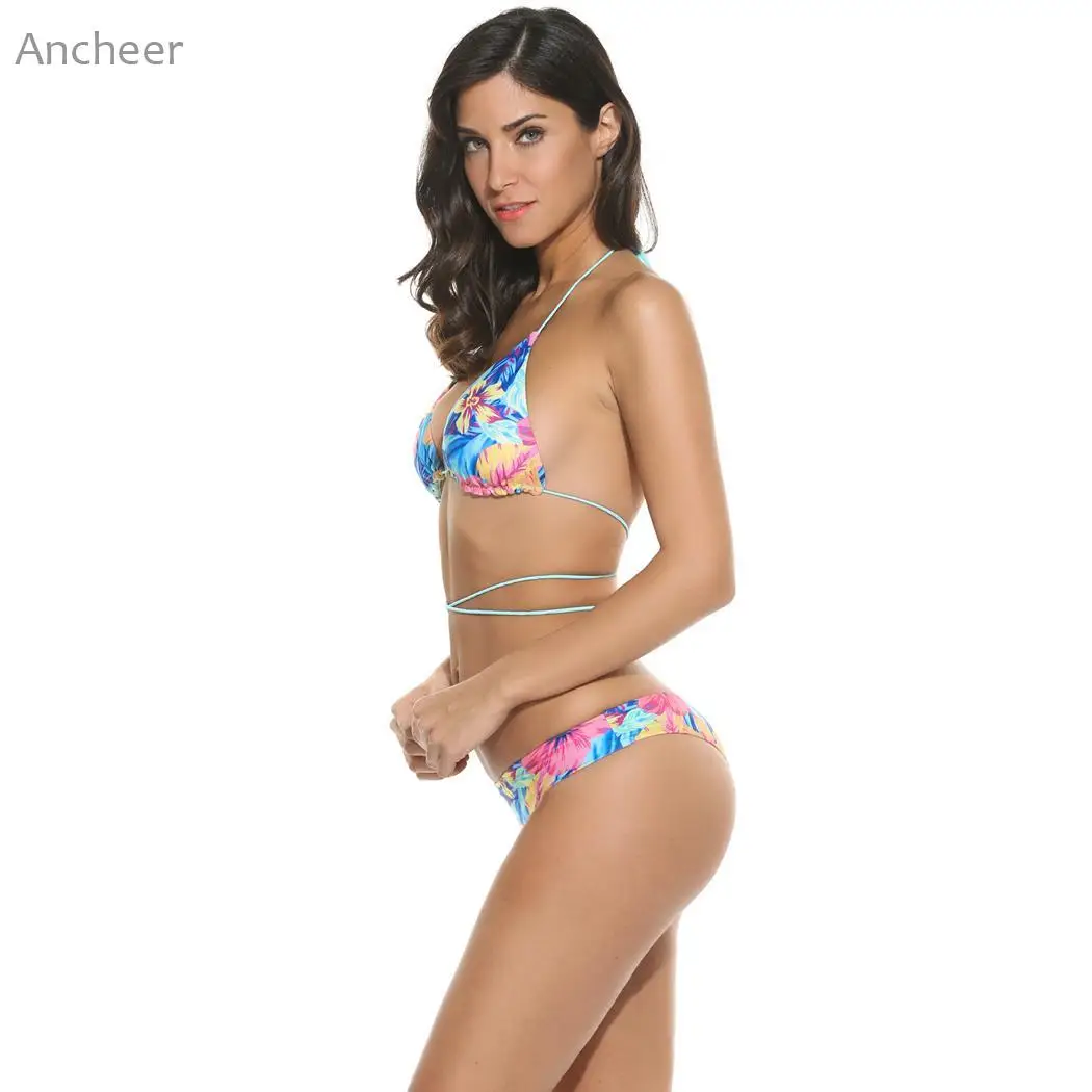 Стильный женский купальник 2018 сексуальный комплект бикини пуш-ап с принтом два