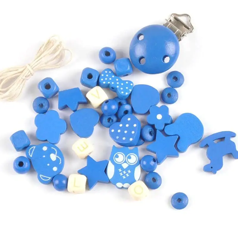 

1 Set DIY Pacifier Chain Clip Making Accessories Simple Fashion Baby Color Wooden Beads Jewelry Anti-fall Clips Chain