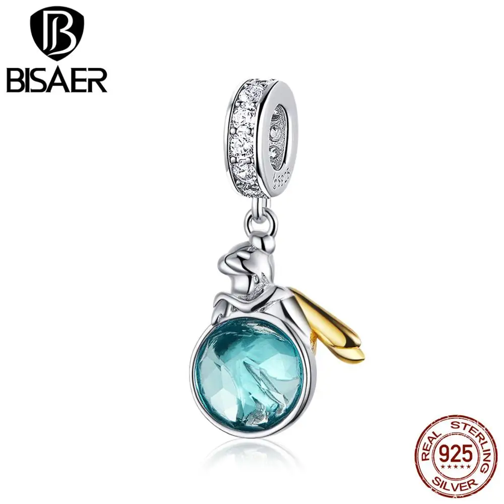 BISAER Новое поступление подлинный 925 пробы Серебряный Модный эльф планета с голубой браслет с хрустальной подвеской и ожерелье ювелирные изделия HVC056 - Цвет: HVC057