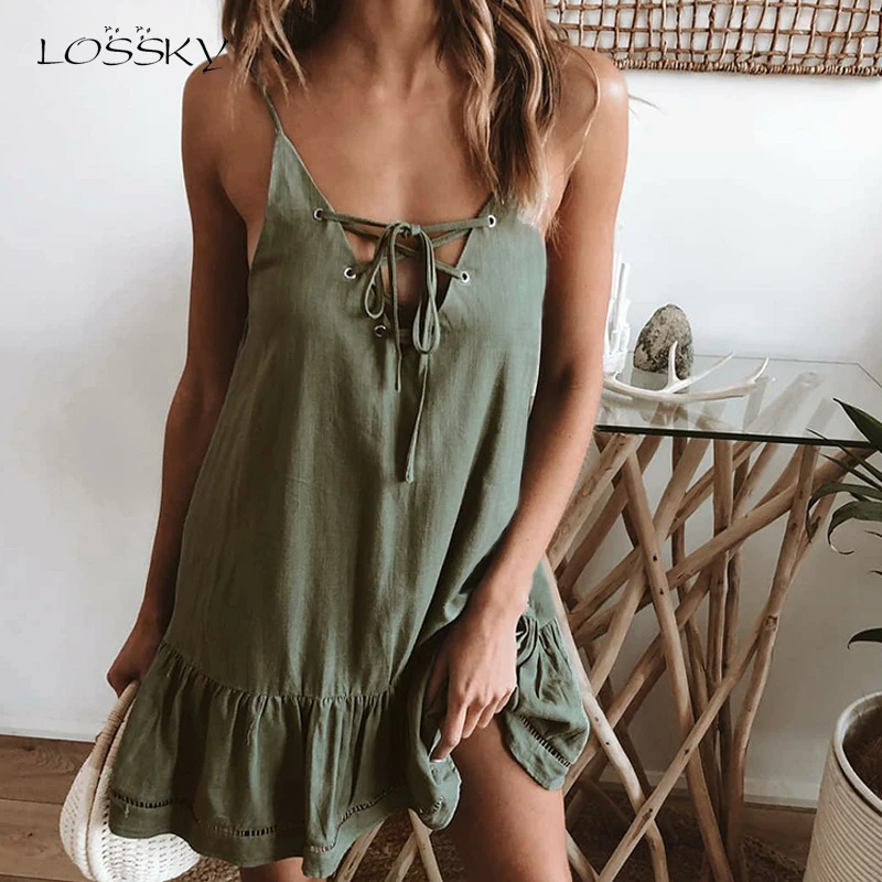 LOSSKY летнее сексуальное платье с глубоким v образным вырезом для женщин без