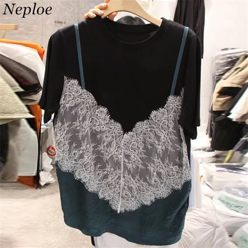 Neploe цветные женские блузы новый летний 2018 с коротким рукавом кружева свободная