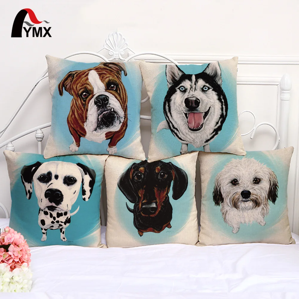 Милый мультяшный Чехол на подушку из хлопка и льна с квадратным принтом собаки