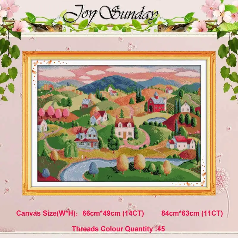 

Oil painting village scenery counted 11CT 14CT Cross Stitch Set Wholesale DIY Cross-stitch Kit Embroidery Needlework Home Decor