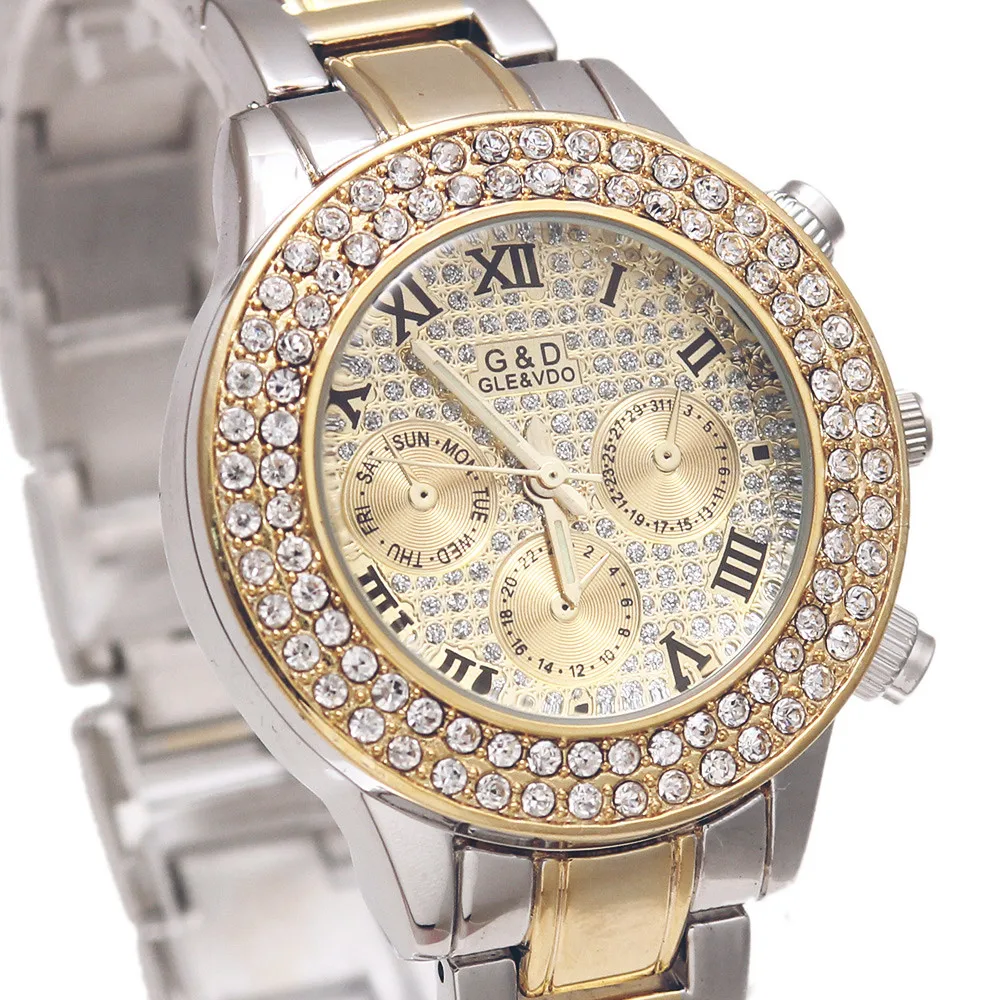

2021 New G&D Luxury Women Quartz Wristwatches Stainless Steel Gold Lady Crystal Bracelet Watches Relojes Mujer Relogio Feminino