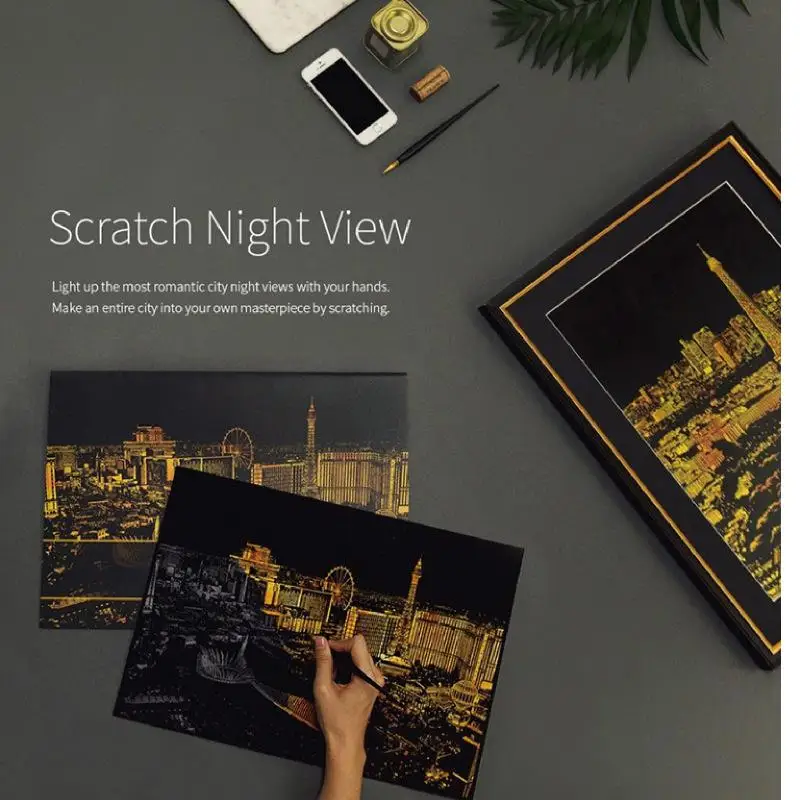 4 шт. детская бумага для рисования в ночное время скрапинга A4 городская с ночным