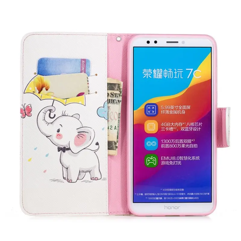 Phone Case for Huawei Honor 7C pro 5.99&quot Y7 2018 Wallet Cover huawei Prime Flip Leather Cute Panda Mobile | Мобильные телефоны