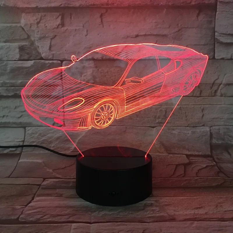 Крутой мужской спортивный автомобиль 3D лампа Ночной светильник Светодиодная