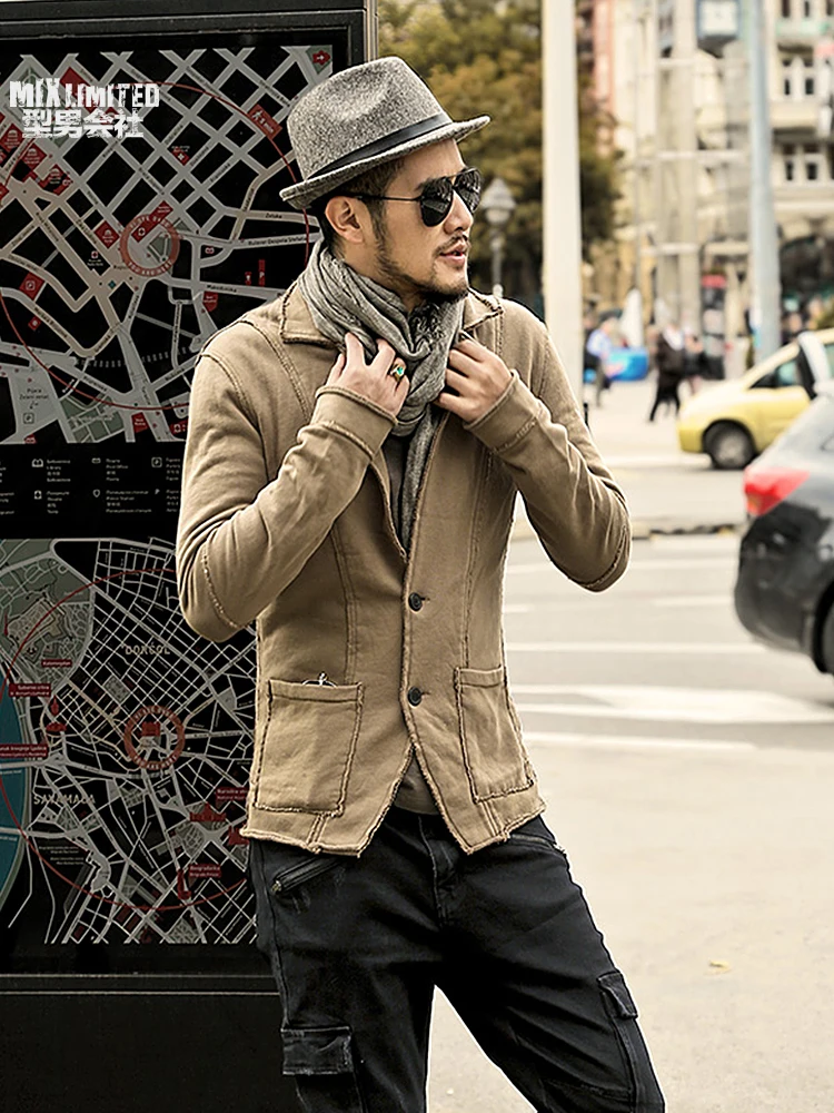 Мужской костюм F2102 осенний хлопковый с длинным рукавом и карманами|suit casual|designer suits
