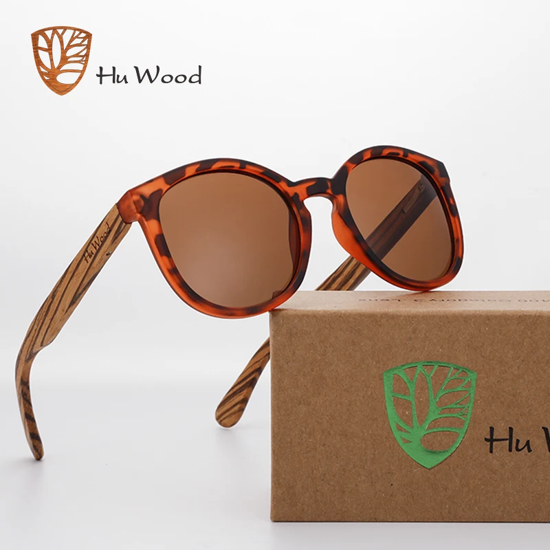 Поляризованные круглые бамбуковые солнцезащитные очки Hu Wood 2018 для мужчин и