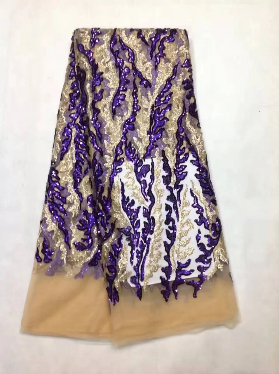 5 лет/шт Красивые золотые и фиолетовые пайетки дизайн африканская сетка кружева