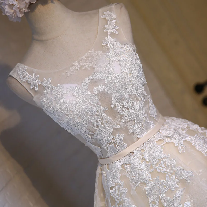 Сладкий Розовый Sheer шеи цветочные кружево до Vestidos De Festa спинки мини трапециевидной формы Бальные платья Короткие провечерние м