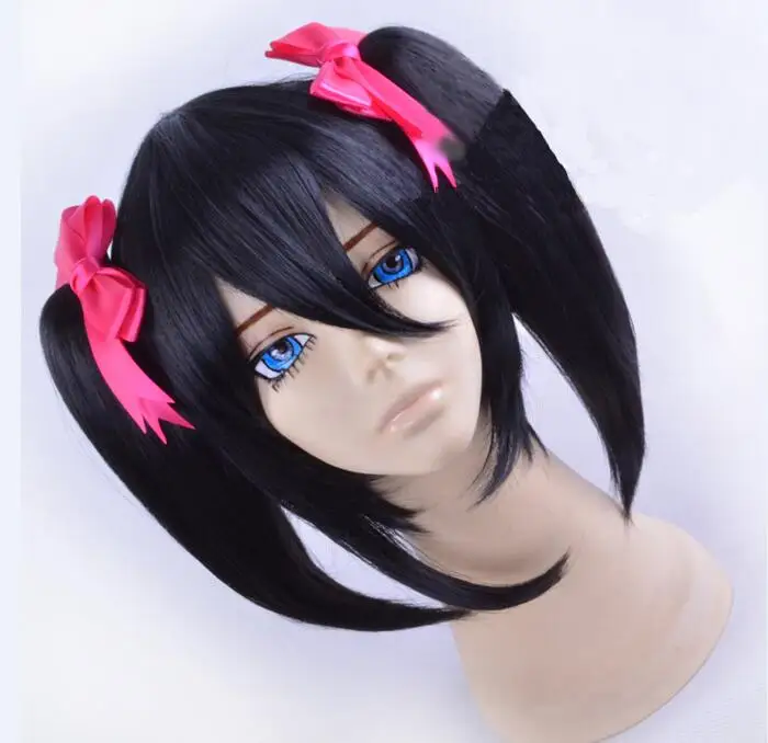 Wig and hairpins LoveLive! Love Live Nico язава Нико короткие черные, конский хвост, жаростойкие накладные волосы Косплэй костюм парик+ лук заколки для волос - Цвет: Wig and hairpins