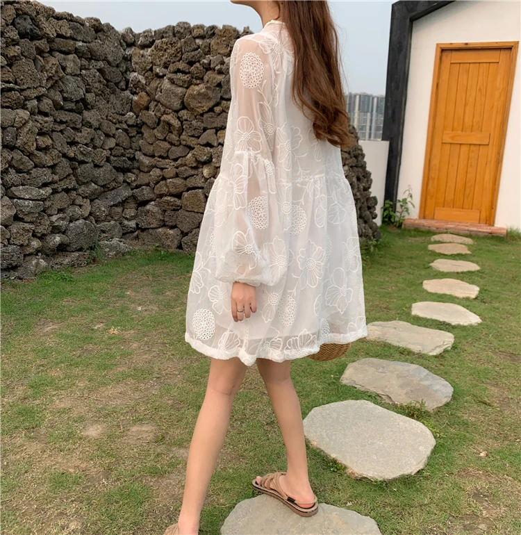 Женское ажурное свободное платье с вышивкой Ins Kawaii Ulzzang Женская милая панк-одежда