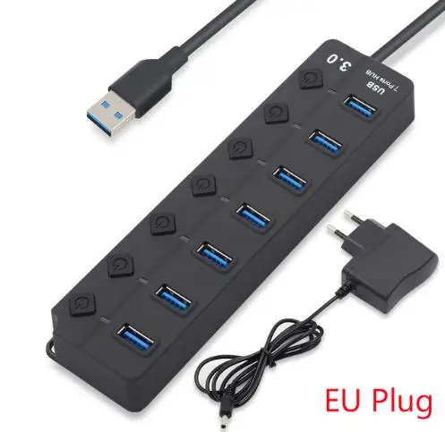 7 Ports Hub EU Plug Usb-хаб 3,0 5 Гбит/с высокоскоростной 7 портов USB 3,0 концентратор разветвитель вкл/выкл переключатель для MacBook ноутбук ПК - Цвет: 7 Ports Hub EU Plug