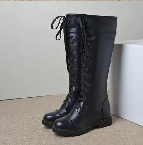 thin shoes Женские сапоги до колена на толстой платформе; модные зимние сапоги для боя на шнуровке; цвет белый, черный; размеры 34-43 - Цвет: thin shoes