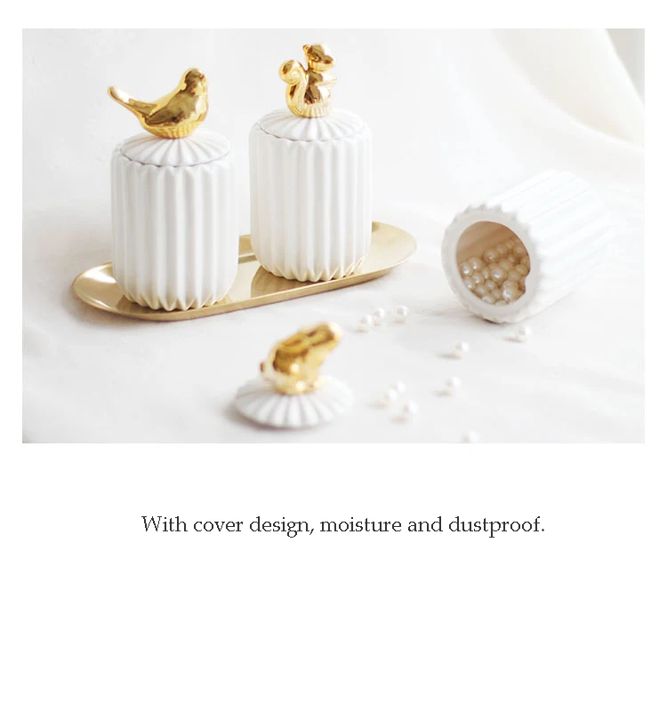 Dustproof With Lid Animal Cotton Swab Ceramic Jar Glass Containers White Desktop Jewelry Storage Tank Home Decoration Storage