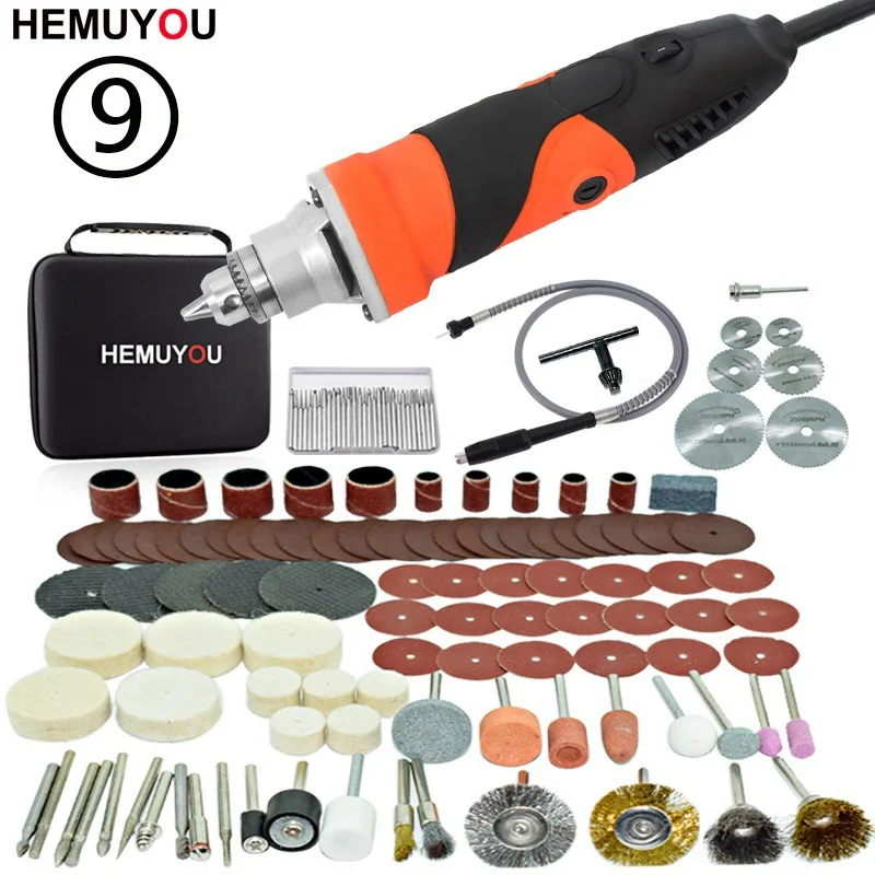 SET 9 Dremel стильная мини-дрель 180 Вт/400 Вт полировальная машина с переменной скоростью роторный инструмент с 105 шт. аксессуары для электроинструментов - Цвет: SET 9