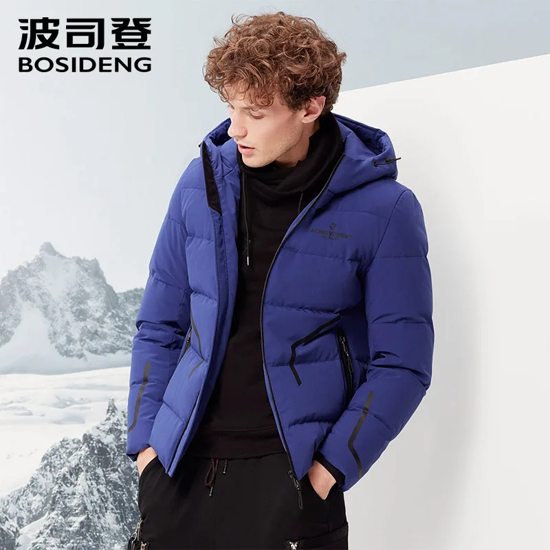 Мужской пуховик BOSIDENG короткий зимний для мужчин толстовка с капюшоном и надписью