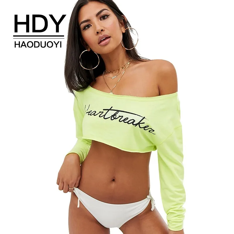 Женская футболка HDY Haoduoyi короткий топ с вырезом лодочкой и принтом сердцебиения