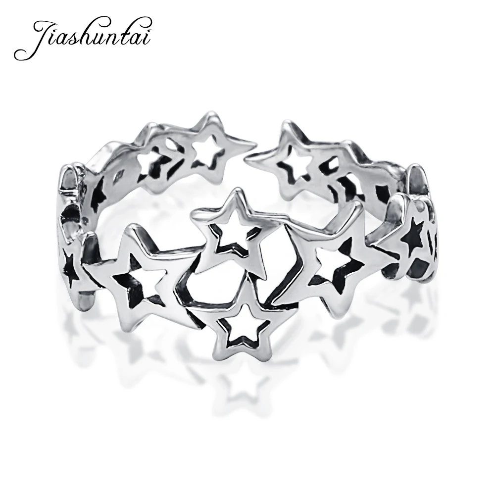 

JIASHUNTAI Trendy Real 925 Silver Star Finger Rings for Women Wedding Jewelry Handmade Thai Silver Jewelry Open Ring For Lover