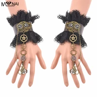women steampunk gear black lace belt wrist cuffs vintage wristbands gears punk fake cuffs cosplay accessories